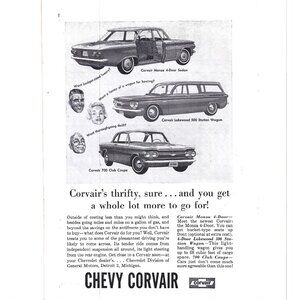 Chevy Corvair Chevrolet Car Coupe Wagon  Advert 1960s Vintage Print Ad 9 inch
